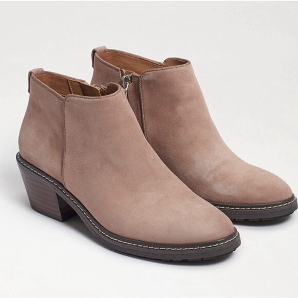 SAM EDELMAN Women's Sz 9 Pryce Beige Leather Suede Waterproof Ankle Booties - Picture 1 of 16